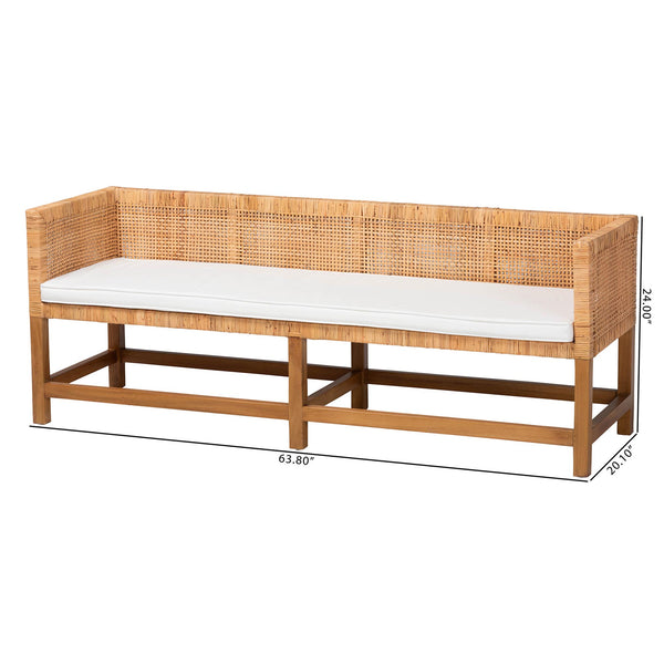 Bali & Pari Vivan Handwoven Rattan Bench with Cushion for Entryway Bedroom or Coastal Living