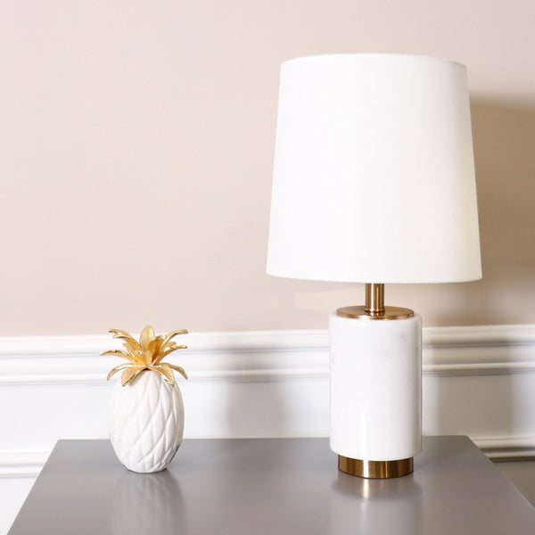 Pasargad Home Leon Marble Table Lamp In White And Gold - Stylish H22" Contemporary Lighting Decor White Marble Pmt-29135