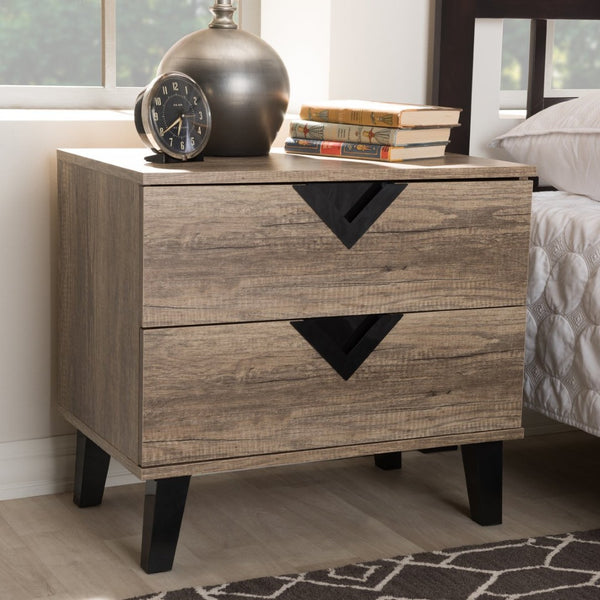 Baxton Studio Baxton Swanson Modern Nightstand: Stylish Light Brown Wood with 2 Drawers for Organized Bedroom Storage W-602A