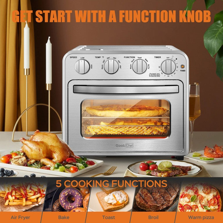 English Elm Geek Chef 16Qt Convection Air Fryer Oven with 5 Functions and Stainless Steel Finish W100280955