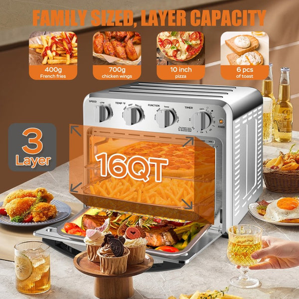 English Elm Geek Chef 16Qt Convection Air Fryer Oven with 5 Functions and Stainless Steel Finish W100280955