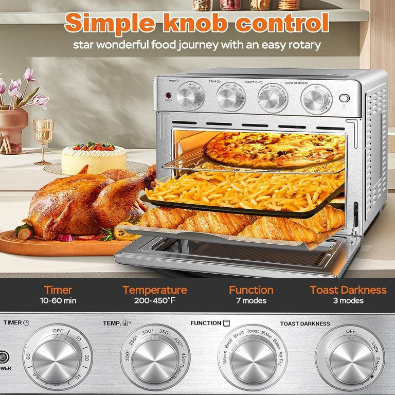 English Elm Geek Chef 26Qt Stainless Steel Air Fryer Toaster Oven with Six Slice Capacity W100280956