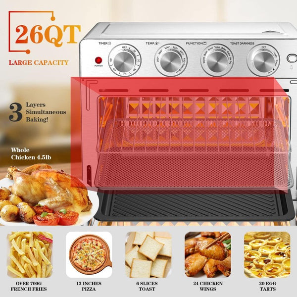 English Elm Geek Chef 26Qt Stainless Steel Air Fryer Toaster Oven with Six Slice Capacity W100280956