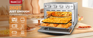 English Elm Geek Chef 26Qt Stainless Steel Air Fryer Toaster Oven with Six Slice Capacity W100280956