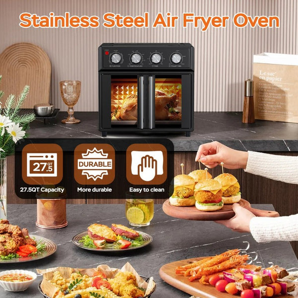 English Elm Plumchef 26Qt French Door Convection Oven 7In1 Air Fryer with 14 Preset Menus Black W1002P401138