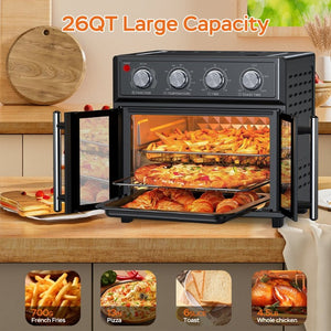 English Elm Plumchef 26Qt French Door Convection Oven 7In1 Air Fryer with 14 Preset Menus Black W1002P401138