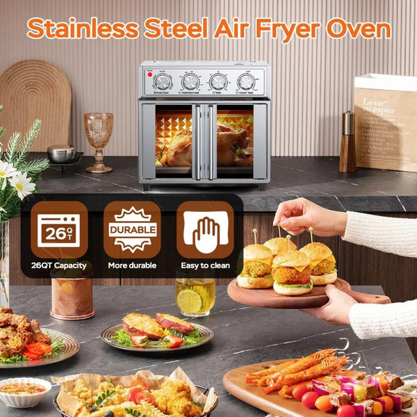 English Elm Plumchef 26Qt French Door Convection Toaster Oven with Air Fry 7 Functions 1700W W1002P401504