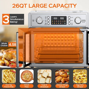English Elm Plumchef 26Qt French Door Convection Oven 7In1 Air Fryer with 14 Preset Menus Silver W1002P401550