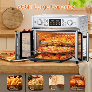 English Elm Plumchef 26Qt French Door Convection Oven 7In1 Air Fryer with 14 Preset Menus Silver W1002P401550