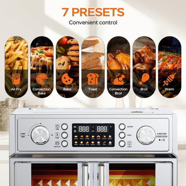 English Elm Plumchef 26Qt French Door Convection Oven 7In1 Air Fryer with 14 Preset Menus Silver W1002P401550