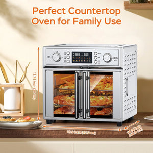 English Elm Plumchef 26Qt French Door Convection Oven 7In1 Air Fryer with 14 Preset Menus Silver W1002P401550