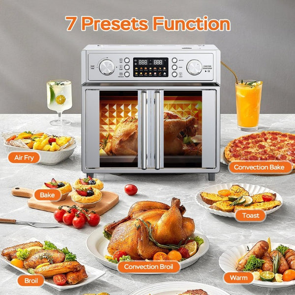 English Elm Plumchef 26Qt French Door Convection Oven 7In1 Air Fryer with 14 Preset Menus Silver W1002P401550