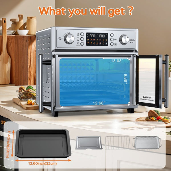 English Elm Plumchef 26Qt French Door Convection Oven 7In1 Air Fryer with 14 Preset Menus Silver W1002P401550
