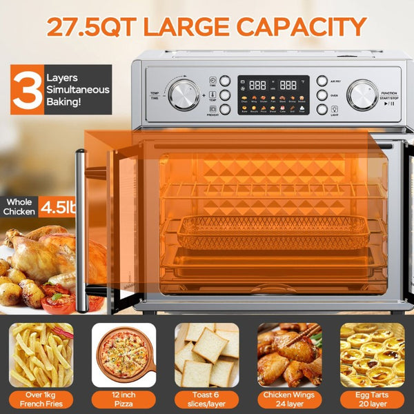 English Elm Plumchef 26Qt French Door Convection Oven 7In1 Air Fryer with 14 Preset Menus Silver W1002P401550
