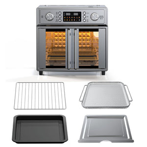 English Elm Plumchef 26Qt French Door Convection Oven 7In1 Air Fryer with 14 Preset Menus Silver W1002P401550
