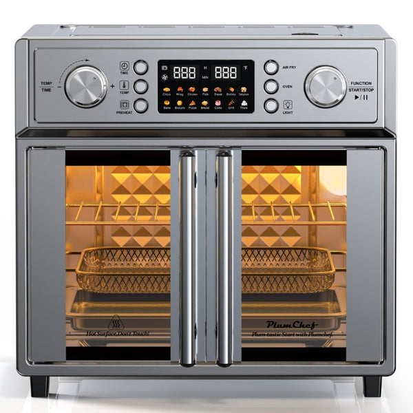 English Elm Plumchef 26Qt French Door Convection Oven 7In1 Air Fryer with 14 Preset Menus Silver W1002P401550