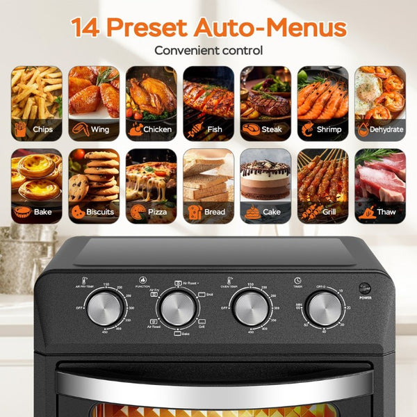 English Elm Plum Chef 27.5Qt Stainless Countertop Oven with Air Fry Bake Broil and Dehydrate Black W1002P415296