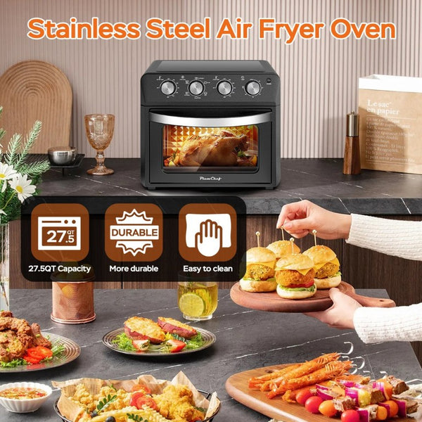 English Elm Plum Chef 27.5Qt Stainless Countertop Oven with Air Fry Bake Broil and Dehydrate Black W1002P415296