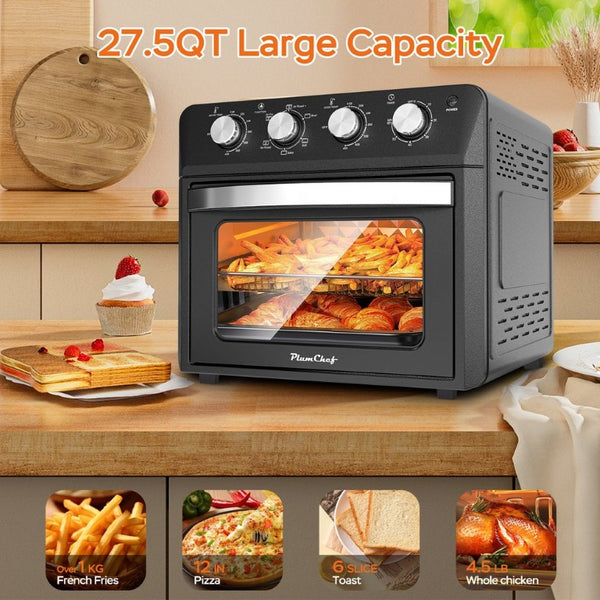 English Elm Plum Chef 27.5Qt Stainless Countertop Oven with Air Fry Bake Broil and Dehydrate Black W1002P415296