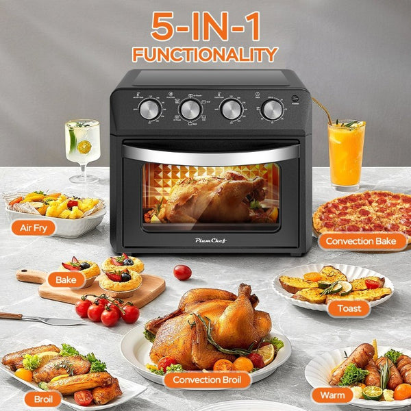 English Elm Plum Chef 27.5Qt Stainless Countertop Oven with Air Fry Bake Broil and Dehydrate Black W1002P415296