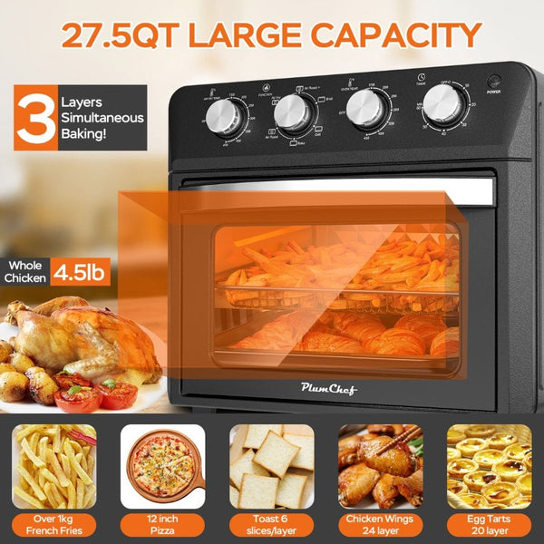 English Elm Plum Chef 27.5Qt Stainless Countertop Oven with Air Fry Bake Broil and Dehydrate Black W1002P415296