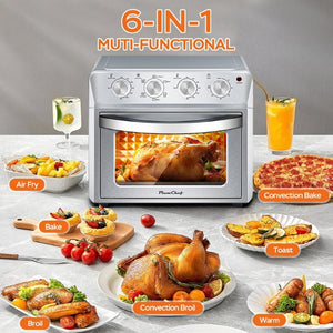 English Elm Plum Chef 27.5Qt Stainless Countertop Oven with Air Fry Bake Broil and Dehydrate Silver W1002P415391
