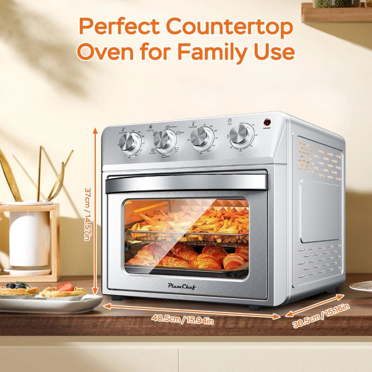 English Elm Plum Chef 27.5Qt Stainless Countertop Oven with Air Fry Bake Broil and Dehydrate Silver W1002P415391