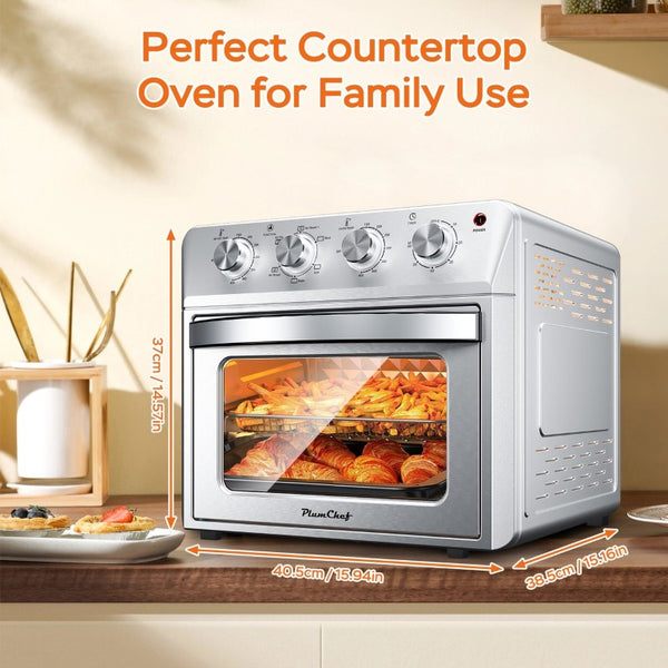 English Elm Plum Chef 27.5Qt Stainless Countertop Oven with Air Fry Bake Broil and Dehydrate Silver W1002P415391