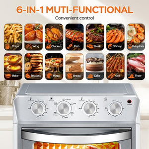 English Elm Plum Chef 27.5Qt Stainless Countertop Oven with Air Fry Bake Broil and Dehydrate Silver W1002P415391
