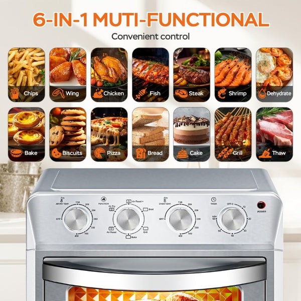 English Elm Plum Chef 27.5Qt Stainless Countertop Oven with Air Fry Bake Broil and Dehydrate Silver W1002P415391