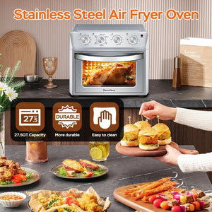 English Elm Plum Chef 27.5Qt Stainless Countertop Oven with Air Fry Bake Broil and Dehydrate Silver W1002P415391