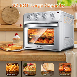English Elm Plum Chef 27.5Qt Stainless Countertop Oven with Air Fry Bake Broil and Dehydrate Silver W1002P415391