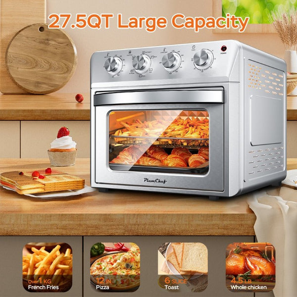 English Elm Plum Chef 27.5Qt Stainless Countertop Oven with Air Fry Bake Broil and Dehydrate Silver W1002P415391
