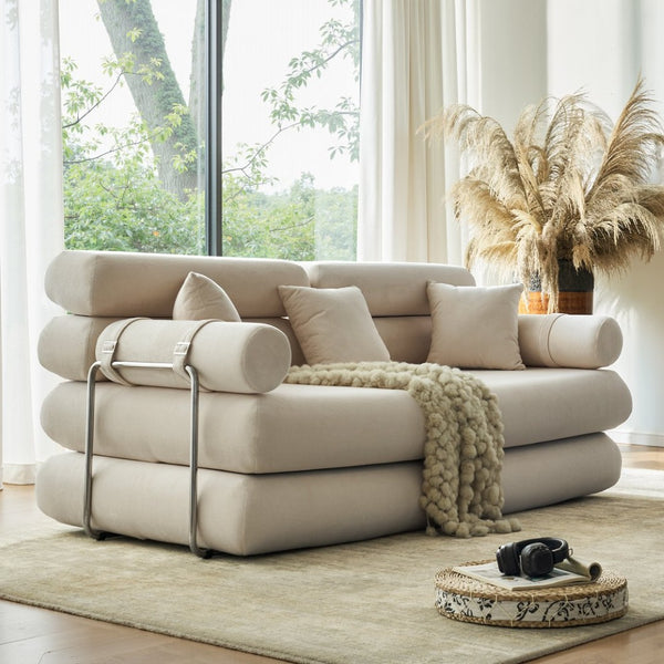 English Elm Convertible L-shaped Sectional Sleeper Sofa in Pet Friendly Chenille for Living Room Beige White W1002P513111