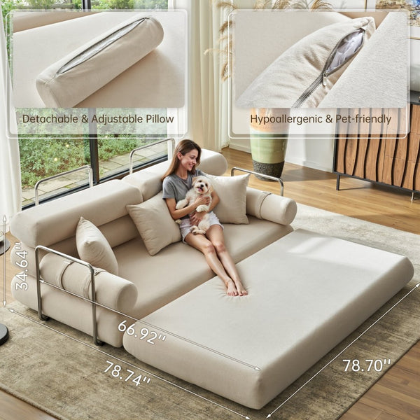 English Elm Convertible L-shaped Sectional Sleeper Sofa in Pet Friendly Chenille for Living Room Beige White W1002P513111