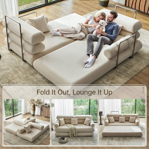 English Elm Convertible L-shaped Sectional Sleeper Sofa in Pet Friendly Chenille for Living Room Beige White W1002P513111