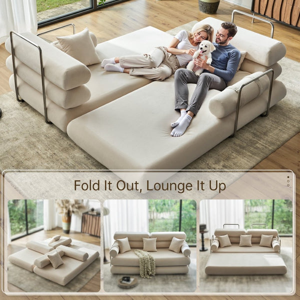 English Elm Convertible L-shaped Sectional Sleeper Sofa in Pet Friendly Chenille for Living Room Beige White W1002P513111
