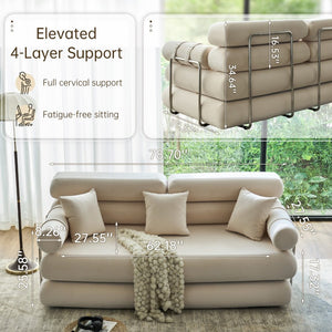 English Elm Convertible L-shaped Sectional Sleeper Sofa in Pet Friendly Chenille for Living Room Beige White W1002P513111