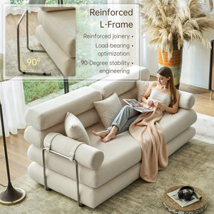 English Elm Convertible L-shaped Sectional Sleeper Sofa in Pet Friendly Chenille for Living Room Beige White W1002P513111