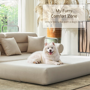 English Elm Convertible L-shaped Sectional Sleeper Sofa in Pet Friendly Chenille for Living Room Beige White W1002P513111