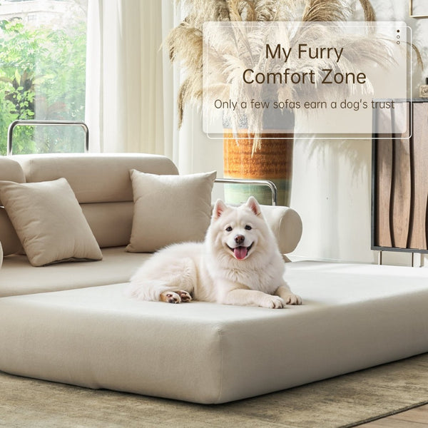 English Elm Convertible L-shaped Sectional Sleeper Sofa in Pet Friendly Chenille for Living Room Beige White W1002P513111