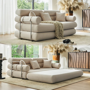 English Elm Convertible L-shaped Sectional Sleeper Sofa in Pet Friendly Chenille for Living Room Beige White W1002P513111