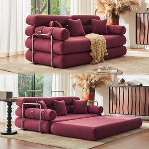 English Elm Convertible L-shaped Sectional Sleeper Sofa in Pet Friendly Chenille for Living Room Claret Red W1002P513576