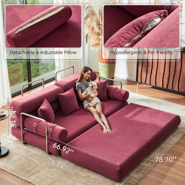 English Elm Convertible L-shaped Sectional Sleeper Sofa in Pet Friendly Chenille for Living Room Claret Red W1002P513576