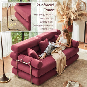 English Elm Convertible L-shaped Sectional Sleeper Sofa in Pet Friendly Chenille for Living Room Claret Red W1002P513576