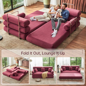 English Elm Convertible L-shaped Sectional Sleeper Sofa in Pet Friendly Chenille for Living Room Claret Red W1002P513576