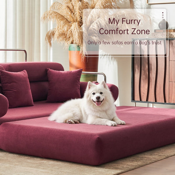 English Elm Convertible L-shaped Sectional Sleeper Sofa in Pet Friendly Chenille for Living Room Claret Red W1002P513576