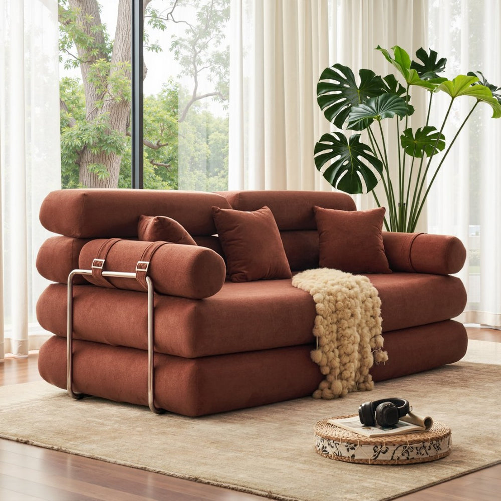 English Elm Convertible L-shaped Sectional Sleeper Sofa in Pet Friendly Chenille for Living Room Orange W1002P513615