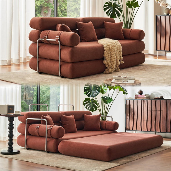 English Elm Convertible L-shaped Sectional Sleeper Sofa in Pet Friendly Chenille for Living Room Orange W1002P513615