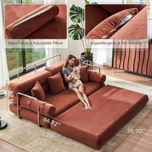 English Elm Convertible L-shaped Sectional Sleeper Sofa in Pet Friendly Chenille for Living Room Orange W1002P513615